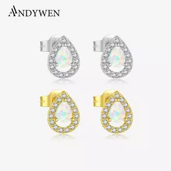 ANDYWEN Серьги-гвоздики из стерлингового серебра 925 пробы, женские модные серьги, серьги-подвески с кубическим цирконием, ювелирные украшения, подарки для женщин m серебряный