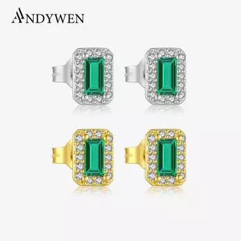 ANDYWEN Серьги-гвоздики из стерлингового серебра 925 пробы, женские роскошные серьги с квадратной инкрустацией из кубического циркония, ювелирные украшения, подарки на День благодарения m серебряный