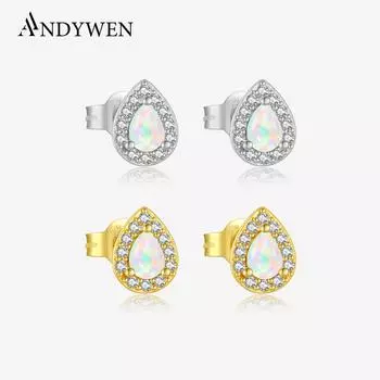 ANDYWEN Серьги-гвоздики из стерлингового серебра 925 пробы, позолоченные женские элегантные серьги-капли с кубическим цирконием, ювелирные украшения для подарков на годовщину M серебряный