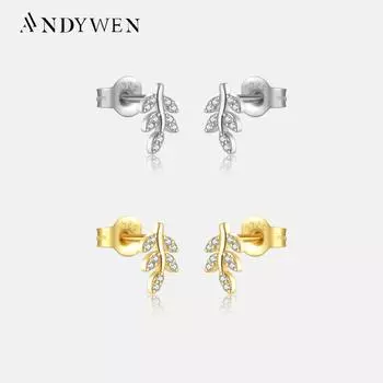 ANDYWEN, серьги-гвоздики из стерлингового серебра 925 пробы, золото, циркон, фианиты, серьги-гвоздики, женские свадебные украшения, клипсы, роскошные ювелирные изделия M