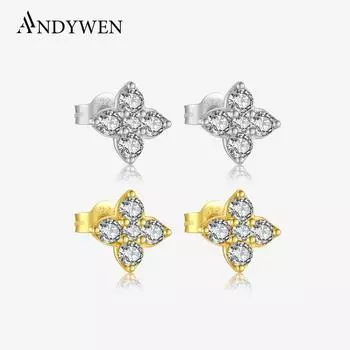 ANDYWEN Серьги-гвоздики с цветами из стерлингового серебра 925 пробы, женские серьги с нерегулярными кубическими цирконами, ювелирные украшения для свадьбы, подвески m серебряный