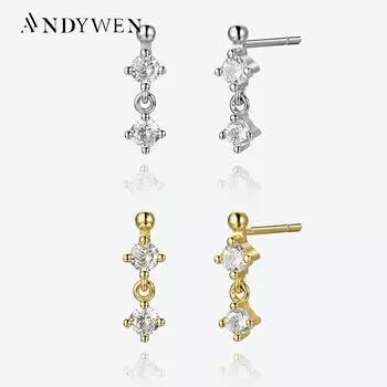 ANDYWEN серьги из стерлингового серебра 925 пробы, золотые серьги Soho, изысканные роскошные уникальные рождественские ювелирные украшения M