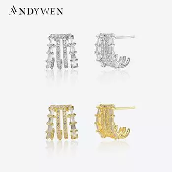 ANDYWEN, серьги из стерлингового серебра 925 пробы, золото, четыре круга, циркон, CZ, серьги для пирсинга, зажимы в стиле рок-панк, 2023, подарок на День Святого Валентина M