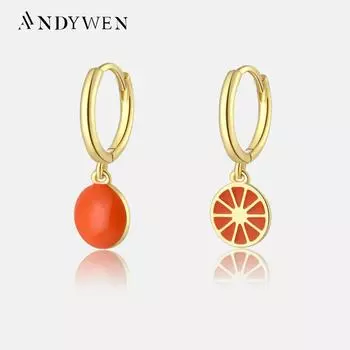ANDYWEN серьги-капли из стерлингового серебра 925 пробы, золота и оранжевых фруктов, 2023, красочные рождественские роскошные милые ювелирные изделия для девочек M