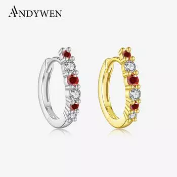 ANDYWEN Серьги-кольца из стерлингового серебра 925 пробы, элегантные женские серьги с нерегулярными кубическими цирконами, ювелирные украшения для помолвки m