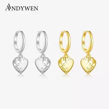 ANDYWEN Серьги-кольца из стерлингового серебра 925 пробы, женские модные серьги, подвеска в форме сердца с кубическим цирконием, ювелирные украшения M