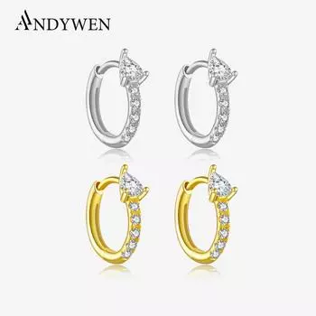 ANDYWEN Серьги-кольца из стерлингового серебра 925 пробы, женские серьги с нерегулярными кубическими цирконами, ювелирные украшения для помолвки m