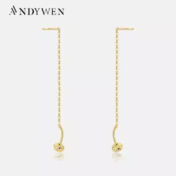 ANDYWEN Серебро 925 пробы, пара золотых, серебряных модных длинных цепочек с кисточками, женские серьги-гвоздики 2023, Высокое ювелирное искусство M