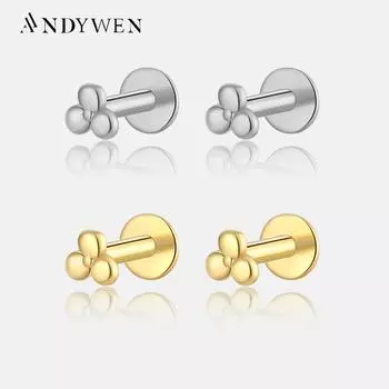 ANDYWEN, стерлинговое серебро 925 пробы, 6 мм, винт для пирсинга, серьги-гвоздики, женские клипсы, драгоценности M