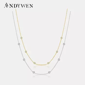 ANDYWEN, стерлинговое серебро 925 пробы, циркон, CZ, подвесное ожерелье, женское роскошное юбилейное изысканное ювелирное изделие M