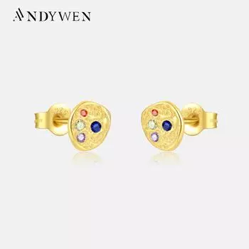 ANDYWEN, стерлинговое серебро 925 пробы, пара золотых серег-гвоздиков из искусственного циркона, роскошные ювелирные изделия для женщин M