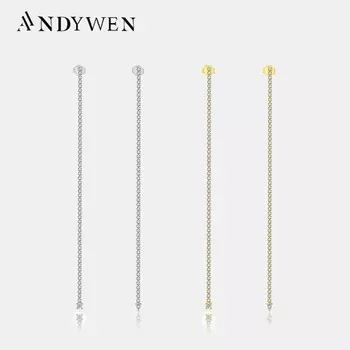 ANDYWEN, стерлинговое серебро 925 пробы, золото, 1,7 мм, 10 см, теннисная цепочка, обычная цепочка, серьги-подвески, женские роскошные изысканные ювелирные изделия на день Святого Валентина M