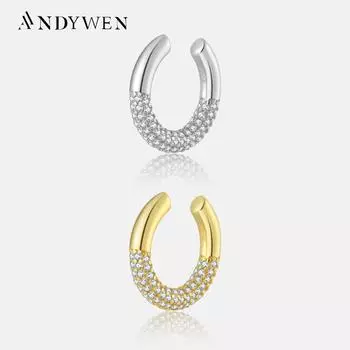 ANDYWEN, стерлинговое серебро 925 пробы, золото, 2023, серьги-манжеты без пирсинга, женские серьги-манжеты, одиночные изящные ювелирные изделия, подарок M