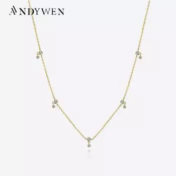 ANDYWEN, стерлинговое серебро 925 пробы, золото, циркон, подвеска, колье с цирконием, длинная цепочка, ожерелье, 2023, женское классическое свадебное ювелирное изделие, подарок M