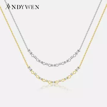 ANDYWEN, стерлинговое серебро 925 пробы, золото, циркон, подвеска с фианитом, длинная цепочка, ожерелье, ювелирные изделия, ювелирные изделия с кристаллами, 2023, свадебное колье M