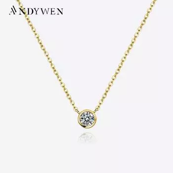 ANDYWEN, стерлинговое серебро 925 пробы, золото, один циркон, очаровательное ожерелье, длинная цепочка, женский кулон, колье, ювелирные изделия для девочек, шайба, кристалл M