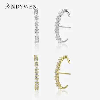 ANDYWEN, стерлинговое серебро 925 пробы, золото, прозрачные серьги-гвоздики с цирконами, 2023, роскошные ювелирные изделия, подарок, женские драгоценности M