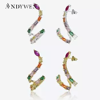 ANDYWEN, стерлинговое серебро 925 пробы, золото, радуга, CZ, обруч в виде змеи, серьги-гвоздики для пирсинга, Pendientes, 2023, роскошные ювелирные изделия M