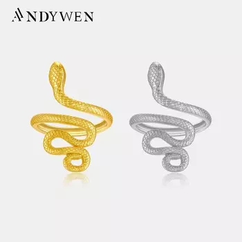 ANDYWEN, стерлинговое серебро 925 пробы, золото, регулируемые кольца в виде змеи, роскошные новые круглые женские изящные кольца, ювелирные изделия M