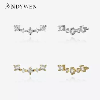 ANDYWEN, стерлинговое серебро 925 пробы, золото, тонкие серьги-гвоздики для пирсинга, роскошные рождественские ювелирные украшения M