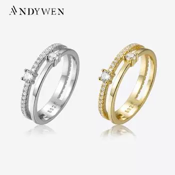 ANDYWEN, стерлинговое серебро 925 пробы, золото, золото, кольцо вечности, комплектное женское роскошное ювелирное изделие, 2023, драгоценности в стиле рок-панк 6