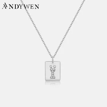 ANDYWEN, стерлинговое серебро 925 пробы, золотой квадратный кулон, колье, ожерелье, длинная цепочка, женские свадебные ювелирные изделия, свадебный подарок 2023 M