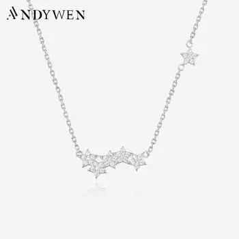 ANDYWEN Стерлинговое Серебро 925 пробыANDYWEN Стерлинговое Серебро 925 пробы Золотая Звезда CZ Циркон Кулон Длинная Цепочка Ожерелье Женщины 2023 Роскошные Изящные Ювелирные Изделия Свадебный Подарок M