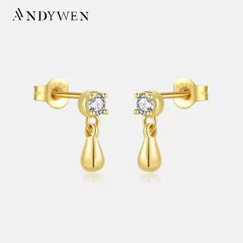 ANDYWEN, стерлингового серебра 925 пробы, 1 пара легких, роскошных модных серег-гвоздиков с подвеской в форме капли воды, женские серьги-гвоздики 2023, Высокое ювелирное искусство M
