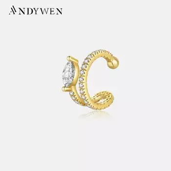 ANDYWEN стерлингового серебра 925 пробы 1 шт. двойной круг опалесценции Роскошные зажимы для ушей женские 2023 легкие роскошные изящные ювелирные изделия M