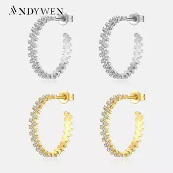 ANDYWEN, стерлингового серебра 925 пробы, крестик, циркон, CZ, зажимы для пирсинга Huggies, рок-панк, женские роскошные ювелирные изделия, подарок M