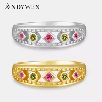 ANDYWEN Стерлингового Серебра 925 пробы с четырьмя цирконами, толстое большое кольцо, женское кольцо в стиле рок-панк, модные ювелирные изделия 6