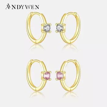 ANDYWEN стерлингового серебра 925 пробы с цирконием, зажимы для Huggies, серьги-петли для пирсинга, радужные обручи, летние украшения M