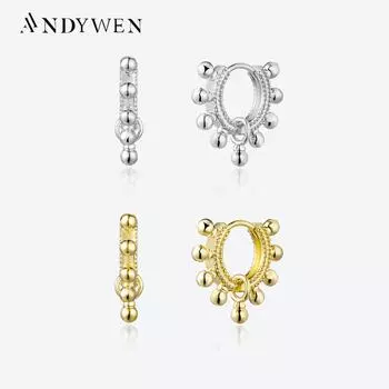 ANDYWEN стерлингового серебра 925 пробы с жемчугом, круглые серьги-кольца для пирсинга, маленькие круглые серьги 2023, роскошные ювелирные изделия для пирсинга в стиле рок-панк M