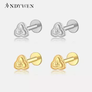 ANDYWEN стерлингового серебра 925 пробы с золотым цветком CZ серьги-гвоздики зажимы для пирсинга женские ювелирные украшения M