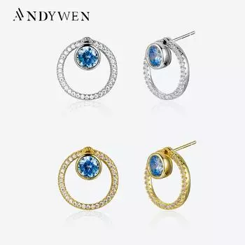 ANDYWEN стерлингового серебра 925 пробы, серьги-гвоздики с фианитами, серьги-гвоздики для пирсинга, кулон с кристаллами, женские классические женские свадебные ювелирные украшения M