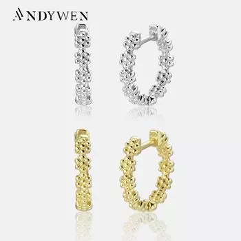 ANDYWEN стерлингового серебра 925 пробы стильные великолепные серьги-кольца из стерлингового серебра с позолоченным цирконием женские простые ювелирные изделия M