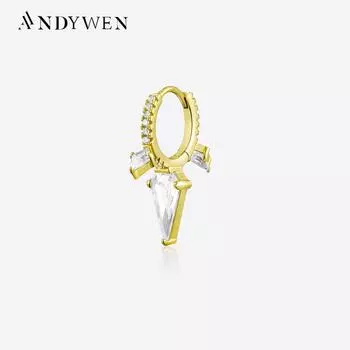 ANDYWEN, стерлингового серебра 925 пробы, треугольные обручи с фианитом, серьги-клипсы в стиле рок-панк, роскошные ювелирные изделия, пирсинг, ювелирные изделия в стиле панк-рок, подарок M