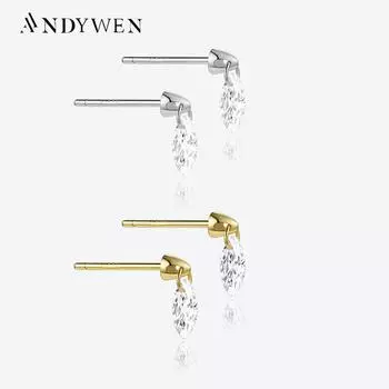 ANDYWEN, стерлингового серебра 925 пробы, золота, овальные серьги-гвоздики с фианитом и цирконием, женские роскошные ювелирные изделия, 2023, хрустальные украшения в стиле панк в стиле рок M