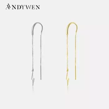 ANDYWEN стерлингового серебра 925 пробы, золотая цепочка с подсветкой, серьги с крестообразной нитью, длинные шипы, пирсинг, ювелирные изделия M