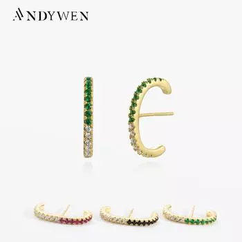 ANDYWEN стерлингового серебра 925 пробы, золото, красный, зеленый, серьги-гвоздики, линия пирсинга, женские ювелирные изделия в стиле рок-панк M