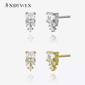 ANDYWEN стерлингового серебра 925 пробы, золото, прозрачные серьги-гвоздики с фианитом, клипсы, Pendiente, женские роскошные ювелирные изделия, подарок M