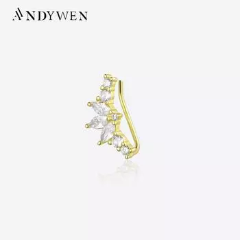 ANDYWEN стерлингового серебра 925 пробы, золото, прозрачный цветок, циркон, серьги-альпинист, нить, булавка, модные вечерние овалы, королева, роскошные изящные ювелирные изделия M