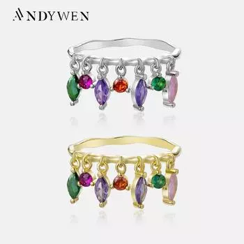 ANDYWEN Стерлингового Серебра 925 пробы Золото Прозрачный CZ Квадрат Оливково-Розового Красного Кольца Женские Свадебные Украшения 2023 Кристалл 6