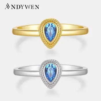 ANDYWEN стерлингового серебра 925 пробы, золотые овалы, регулируемые роскошные кольца, круглые роскошные ювелирные изделия с цирконом, подарок M