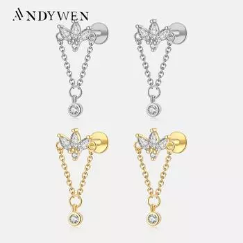 ANDYWEN стерлингового серебра 925 пробы, золотые серьги с цветком для пирсинга, роскошные ювелирные изделия 2023, женские свадебные украшения, подарок M