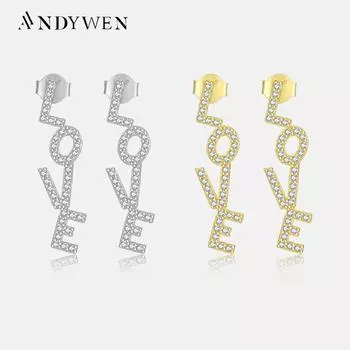 ANDYWEN стерлингового серебра 925 пробы, золотые серьги-капли с надписью Pendiente клипсы 2023, женские ювелирные изделия в стиле рок-панк M