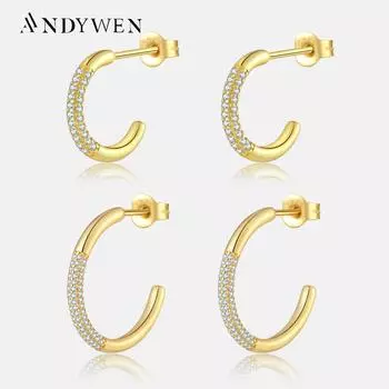ANDYWEN, стерлингового серебра 925 пробы, золотые серьги-кольца в стиле рок-глэм, круглые серьги, женские клипсы, 2023, свадебные ювелирные изделия M