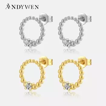 ANDYWEN стерлингового серебра 925 пробы, золотые серьги в форме сердца, клипсы для пирсинга, роскошные ювелирные изделия, подарок M