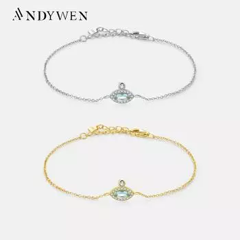 ANDYWEN Стерлингового Серебра 925 Роскошные Глаза Синий CZ Браслет Цепочка Женщины Кристалл Роскошные Свадебные Украшения M