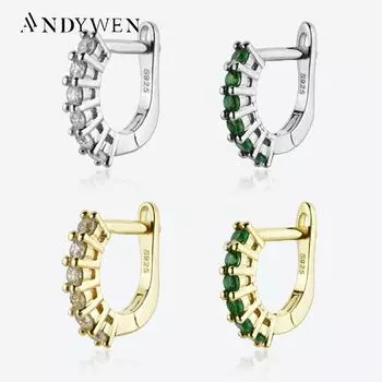 ANDYWEN, женские серьги-кольца из стерлингового серебра 925 пробы, золото, зеленый круг, ювелирные изделия в стиле панк-рок, 2023, клипсы Pendientes M